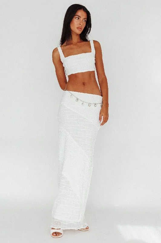 Bindi Puckered Midi Skirt White linen skirt relaxed