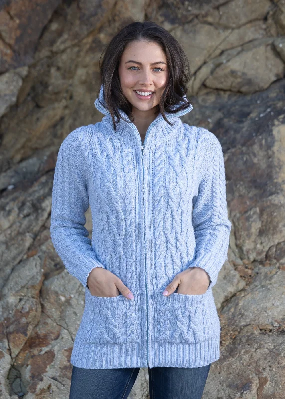 Aran Claddagh Zip Cardigan | Sky Blue Nylon Fabric Polyester Fabric Spandex Fabric