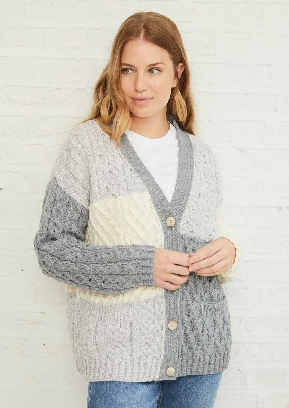 Aran Patchwork Cardigan | Dawn Front Pockets Side Pockets Patch Pockets