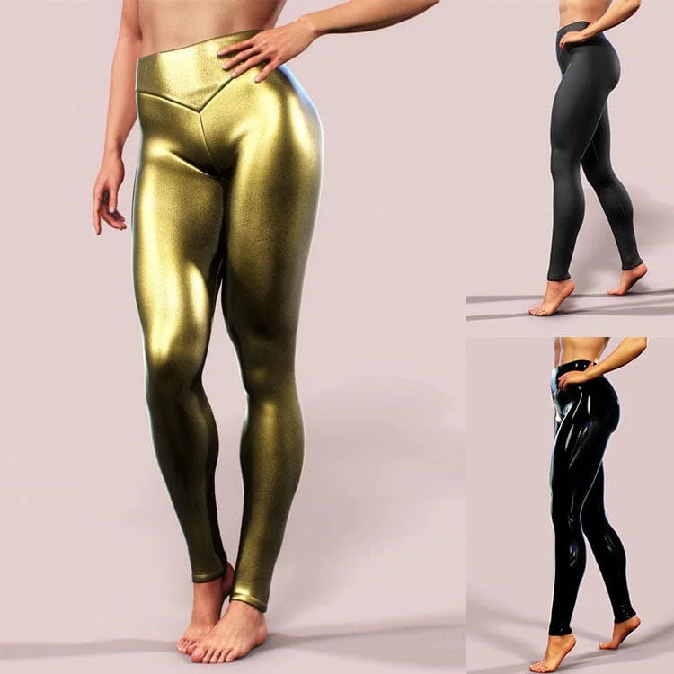 PDEP 2022 sexy metallic women shining gym sport leggings high waist tight girls sexy butt lifting leggin pants Elegant Dress Pants