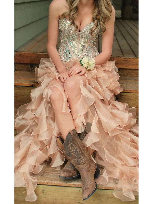 Custom Made Pink High Low Prom Dresses, Evening Dresses, Party Dresses, Formal Dresses Tunics Lace romantic