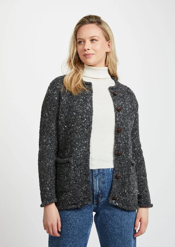 Ladies Donegal Wool Cardigan | Charcoal Stretchy Elastic Breathable