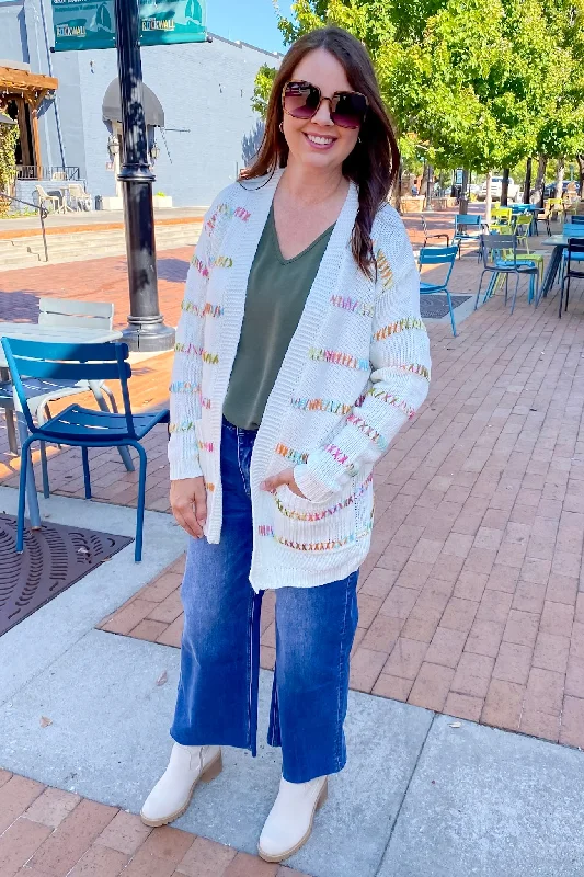 Cotton Candy Stitched White Cardigan Terry Blend Velvet Blend Canvas Blend