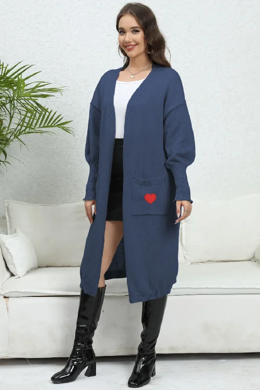Lantern Sleeve Open Front Pocketed Cardigan Zippered Buttoned Snapped