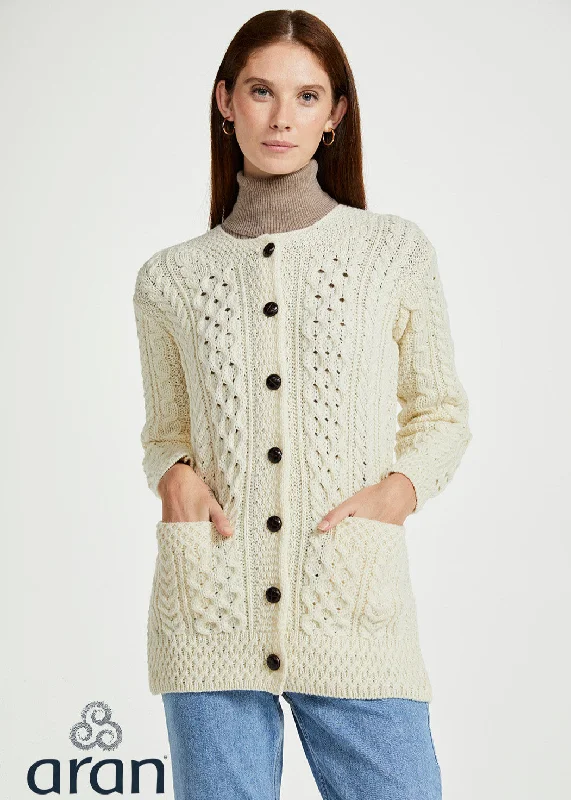 Basket Weave Aran Cardigan | Natural Spandex Rayon Corduroy