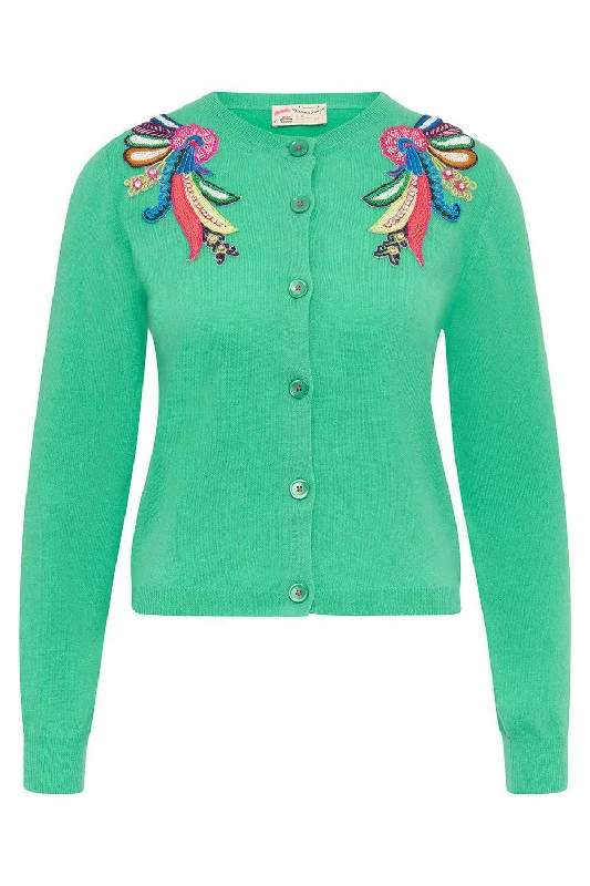 Embroidered Cardigan Herringbone Houndstooth Plaid