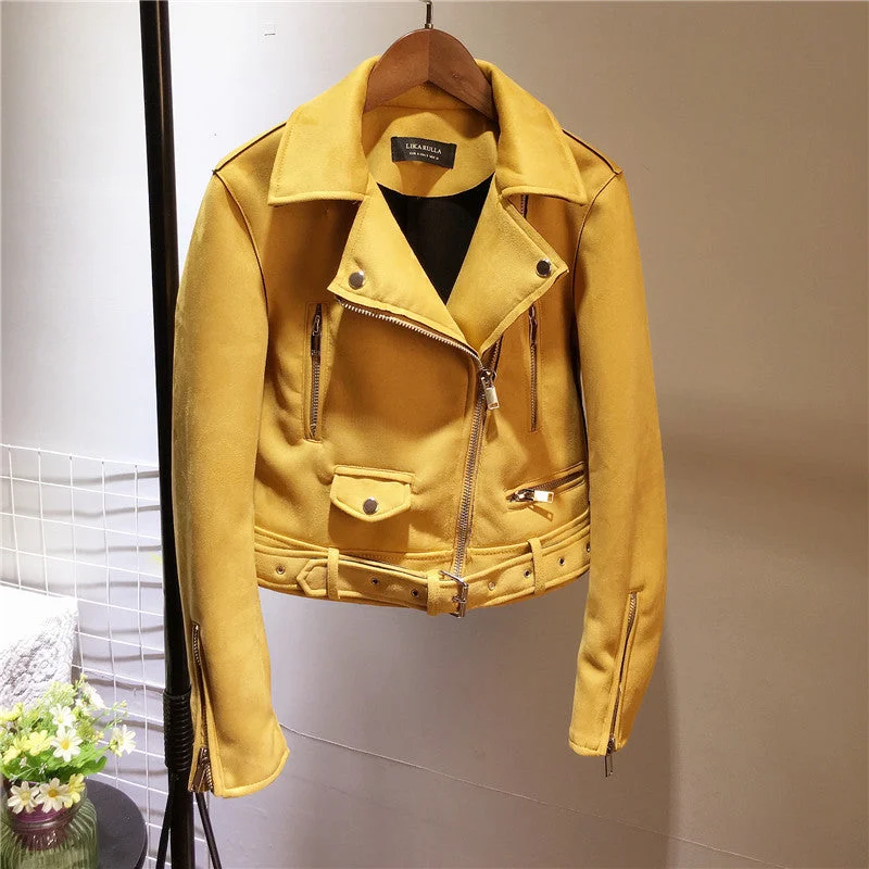 Suede leather women motorcycle leather plush fleece jacket Oversized Jacket Tailored Jacket Straight Jacket