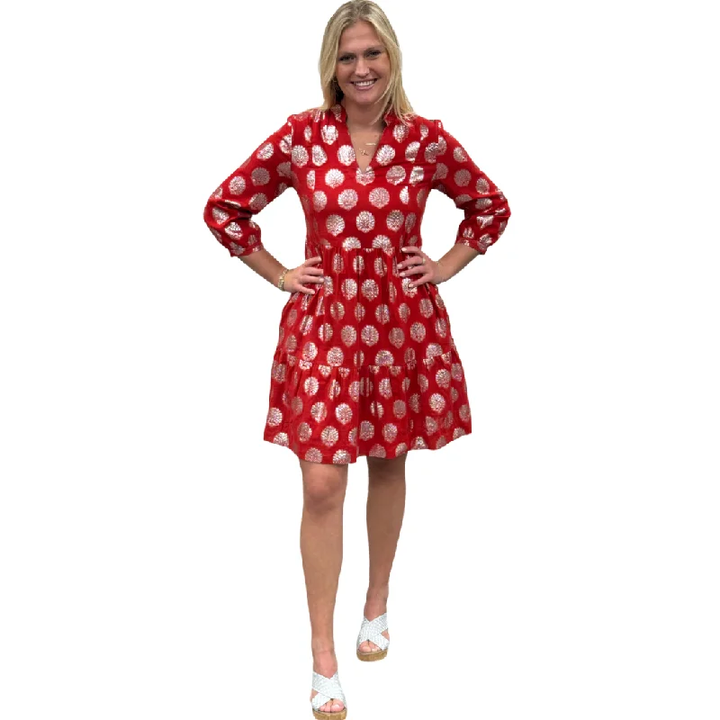 The Preston Metallic Party Dress in Red and Silver Tunics Satin smooth