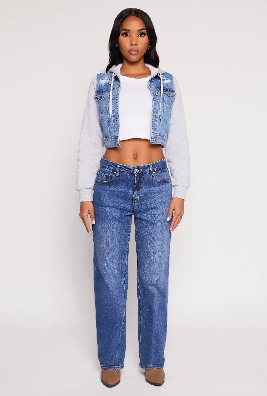 WAX Distressed Hooded Jean Jacket Fitted Jacket Loose Jacket Oversized Jacket