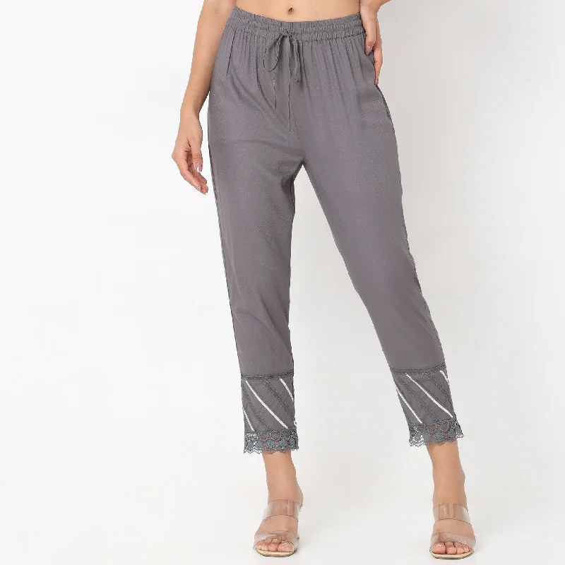 Regular Fit Lace Mid Rise Ethnic Pants Comfy High-Waist Jeans