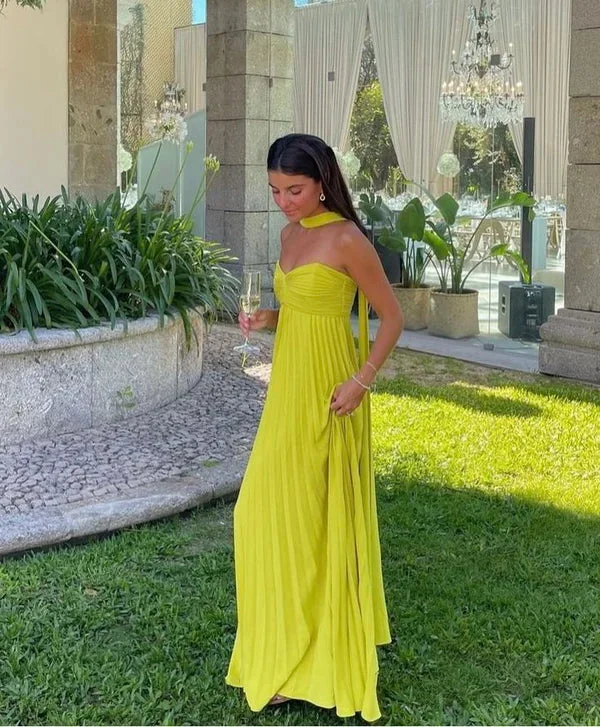 Yellow green fashion simple elegant tube top off shoulder long chiffon ball gown party dress evening dress with scarf Prom Dress Tunics Exclusive limited