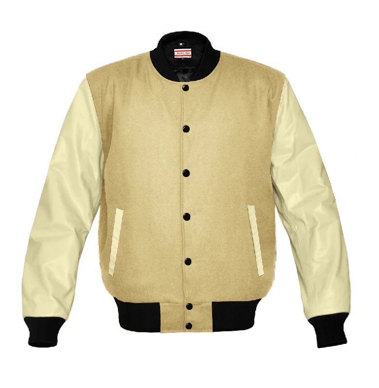 Original American Varsity Real Cream Leather Letterman College Baseball Women Wool Jackets #CRSL-BB-Bband Anorak Shell Jacket Lightweight Jacket