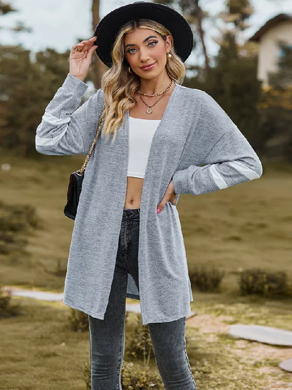 Long Sleeve Cardigan Houndstooth Herringbone Solid