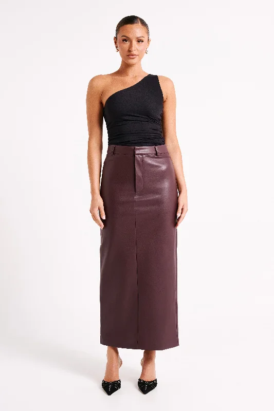 Lottie Faux Leather Maxi Skirt - Plum chiffon skirt delicate