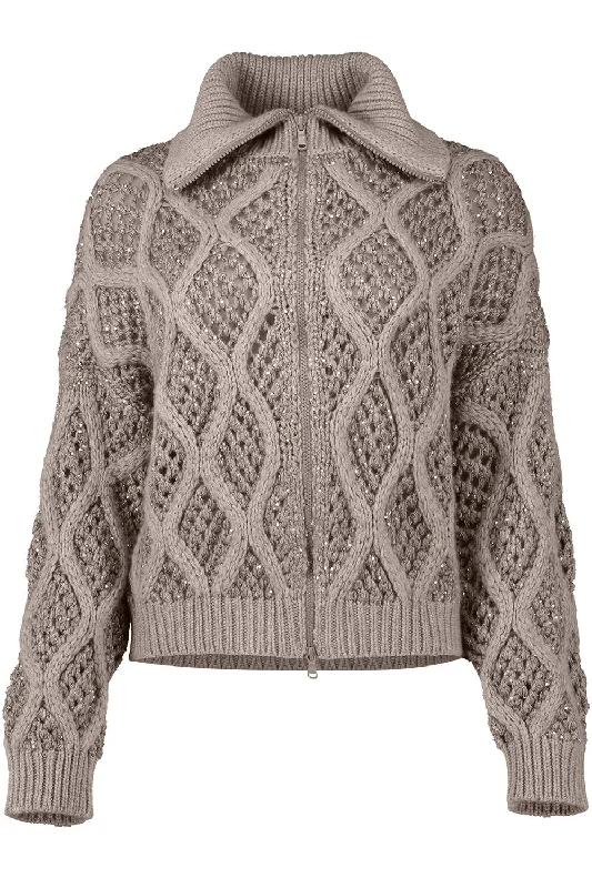 Dazzling Net Cable Cardigan Fitted Loose Oversized