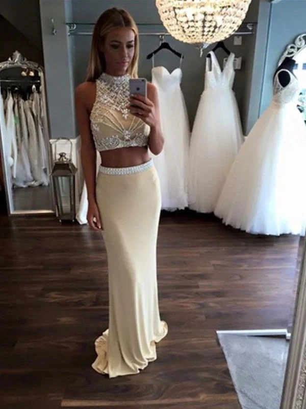 A Line 2 Pieces Mermaid Ivory Chiffon Prom Dresses, 2 Pieces Formal Dress, Party Dresses Tunics Top rated