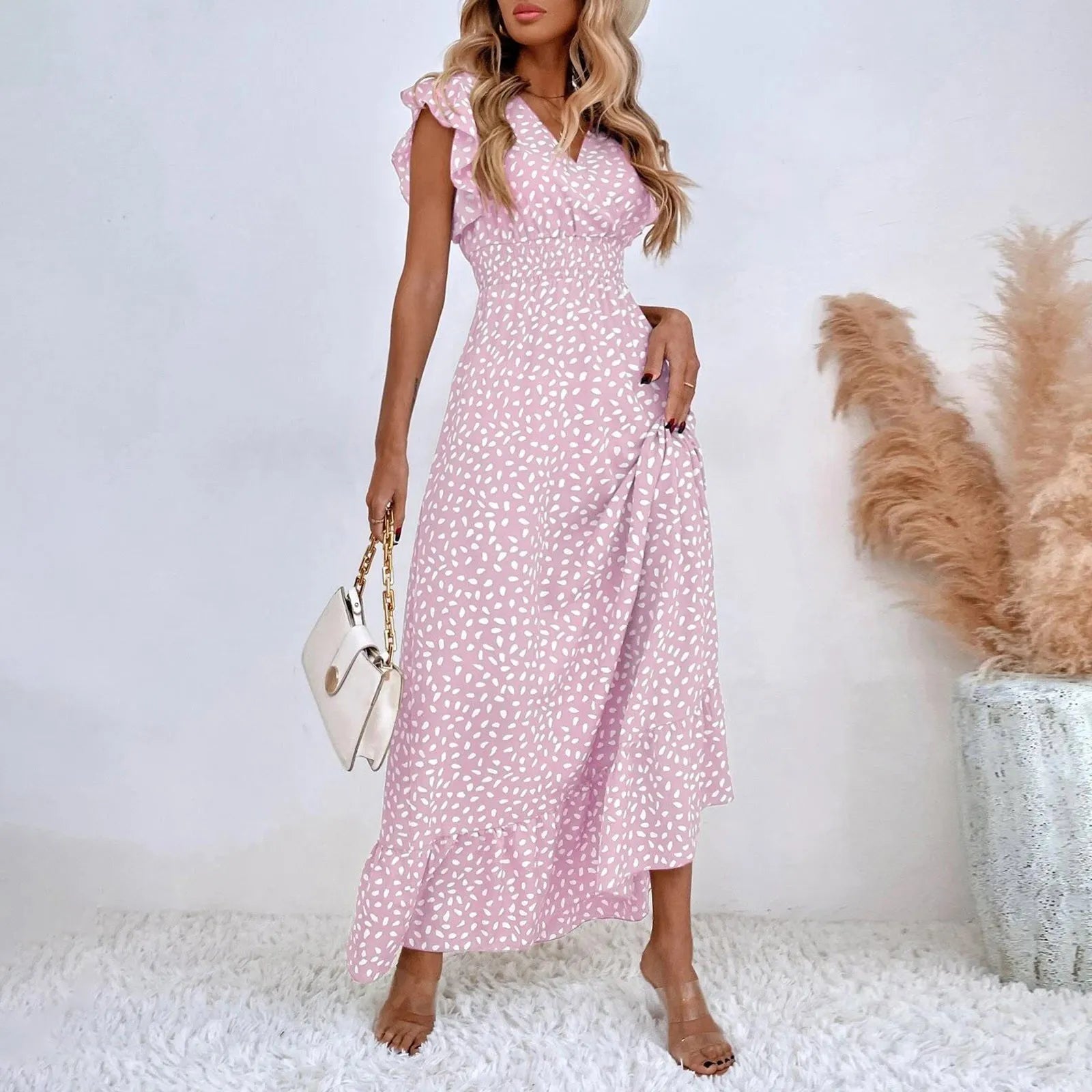 JuliaFashion-Floral Print Boho Chiffon Wrap Party Dress Tunics Plaid country
