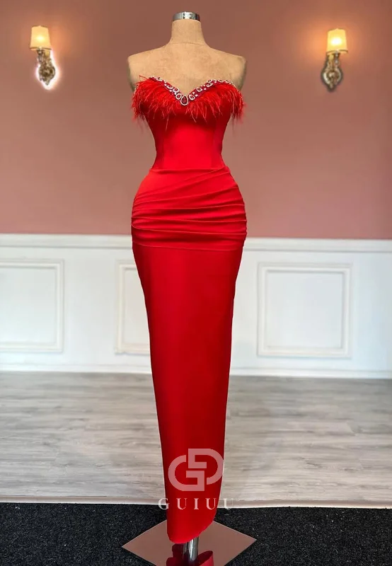 Red Sleeveless Strapless Prom Dress With Pleats Ruched Evening Party Dress Tunics Floral girly