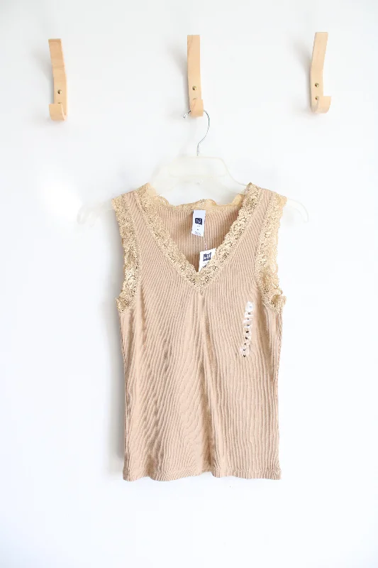 NEW Gap Tan Lace Edged Ribbed Tank Top | M lounge tank top
