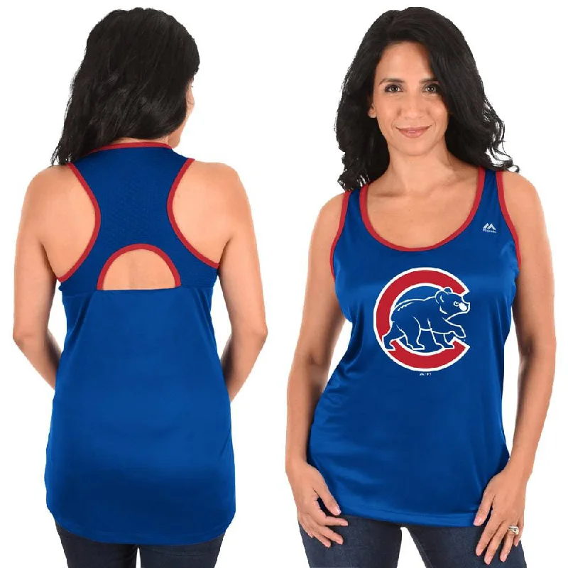 Womens Chicago Cubs All About Function Cool Base Racerback Tank Top By Majestic cutout tank top
