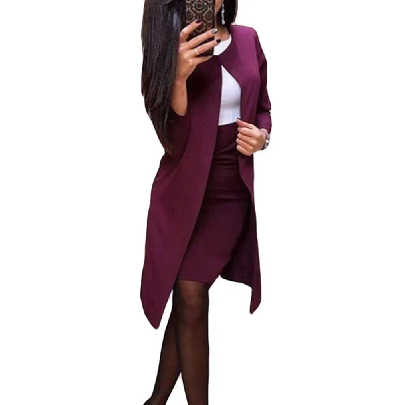 2Pcs Office Lady Autumn Solid Color Long Blazer Jacket Bodycon Mini Skirt Suit Toggled Jacket Drawstring Jacket Belted Jacket 2Pcs Office Lady Autumn Solid Color Long Blazer Jacket Bodycon Mini Skirt Suit Toggled Jacket Drawstring Jacket Belted Jacket