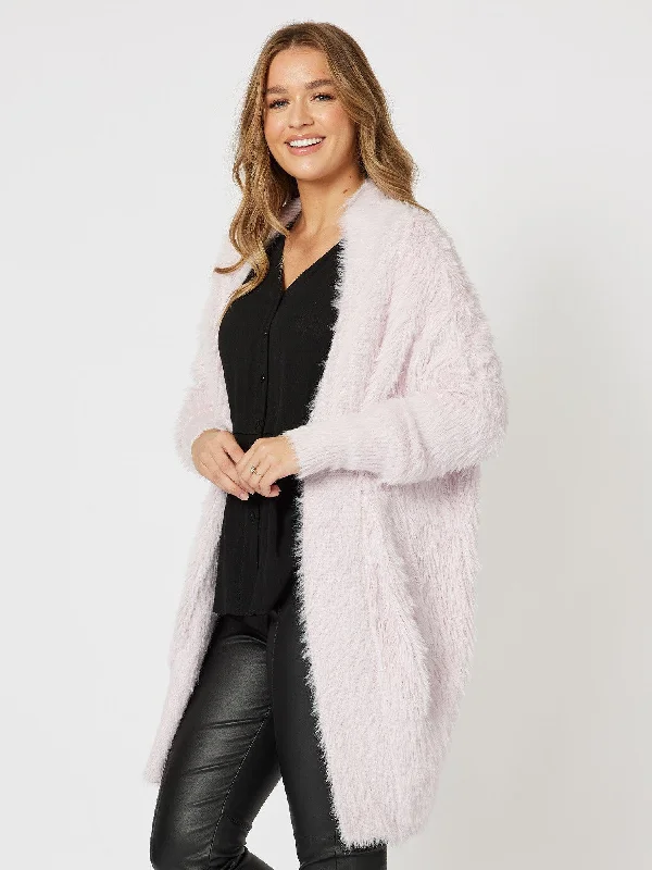 Feather Knit Cardigan - Lilac Neon metallic Matte