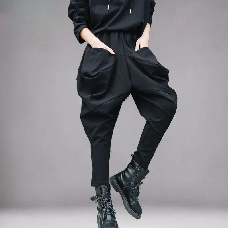 Elastic Waist Casual Loose Harem Pants Fashionable Tapered Leg Pants