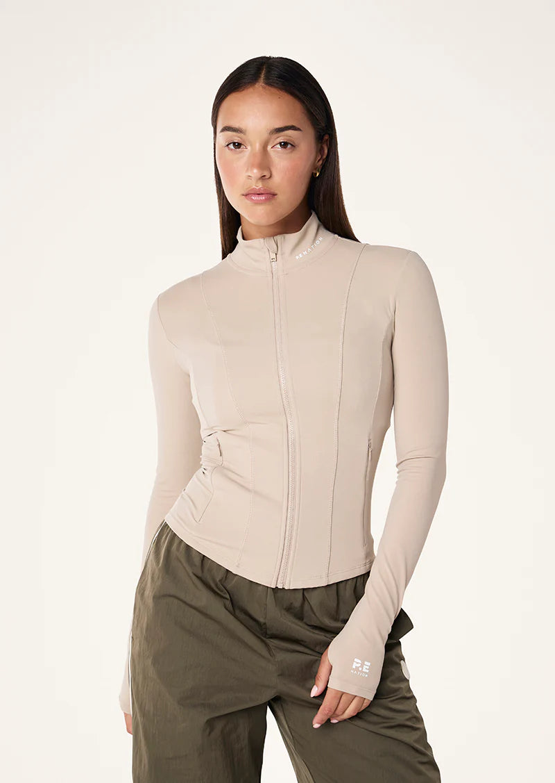 Women's P.E Nation Breakthrough Jacket in Oxford Tan Front Pockets Side Pockets Patch Pockets Women's P.E Nation Breakthrough Jacket in Oxford Tan Front Pockets Side Pockets Patch Pockets