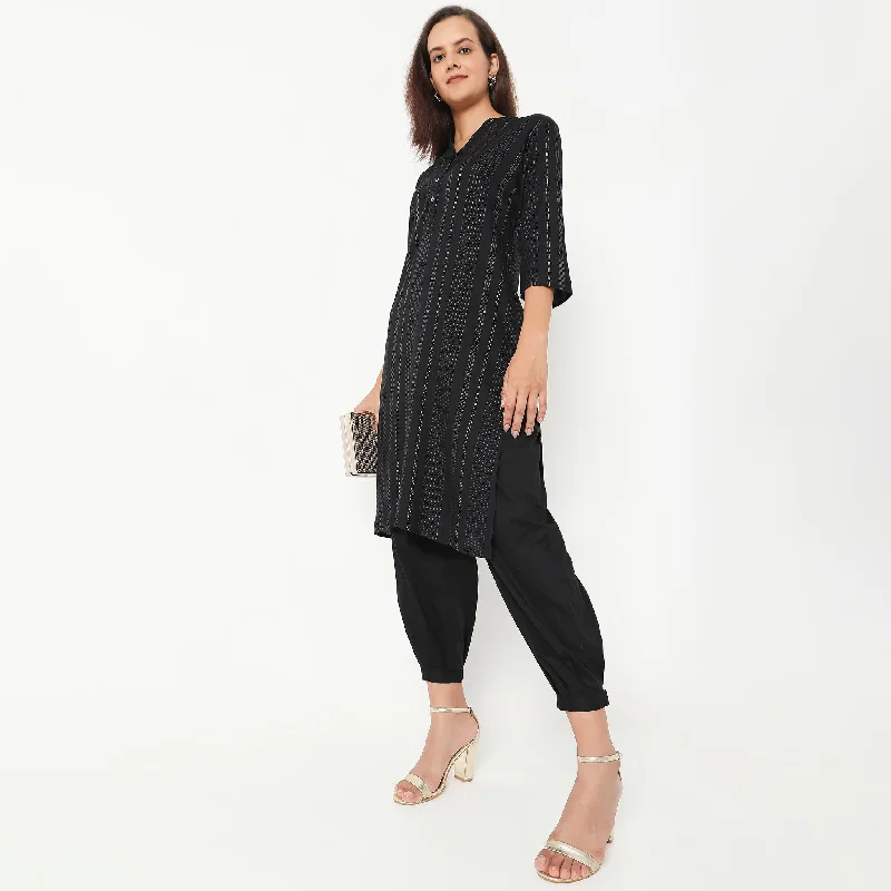 Relaxed Fit Solid High Rise Ethnic Pants Fashionable Work Pants
