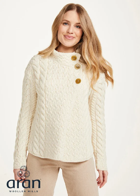 Aran 3 Buttons Trellis Cardigan | Natural Spandex Blend Rayon Blend Denim Blend