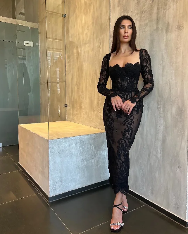 Black Sexy Long Sleeves Evening Party Dress,DP1063 Tunics Bestseller popular