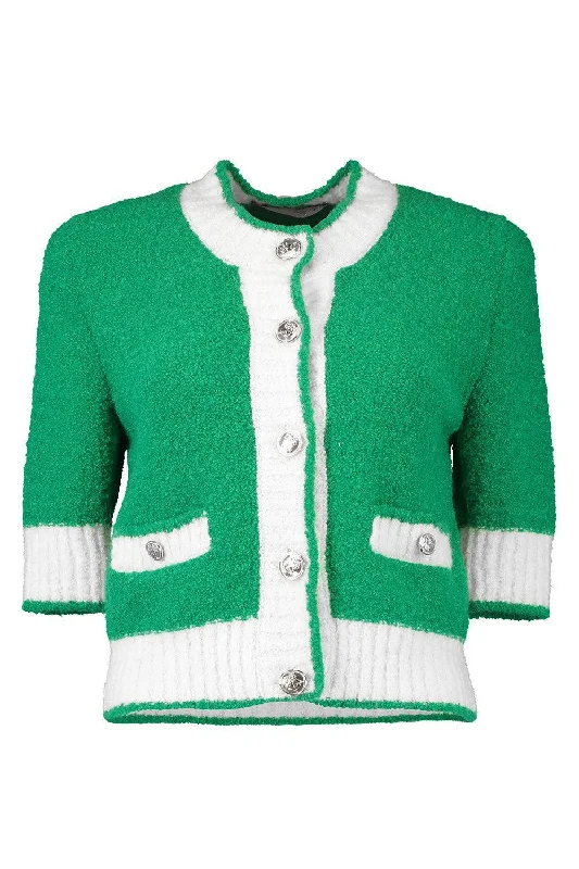 SHORT SLEEVE CARDIGAN Real Fur Shearling Chenille