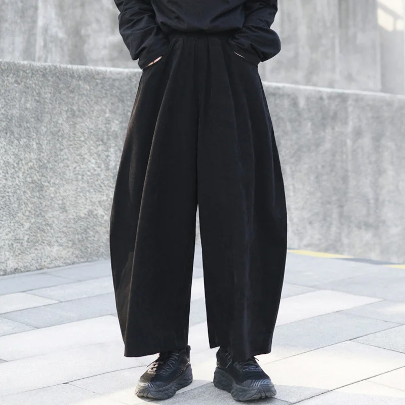 High-waisted Suede Elasticated Wide-leg Pants Slim-Fit Khaki Pants