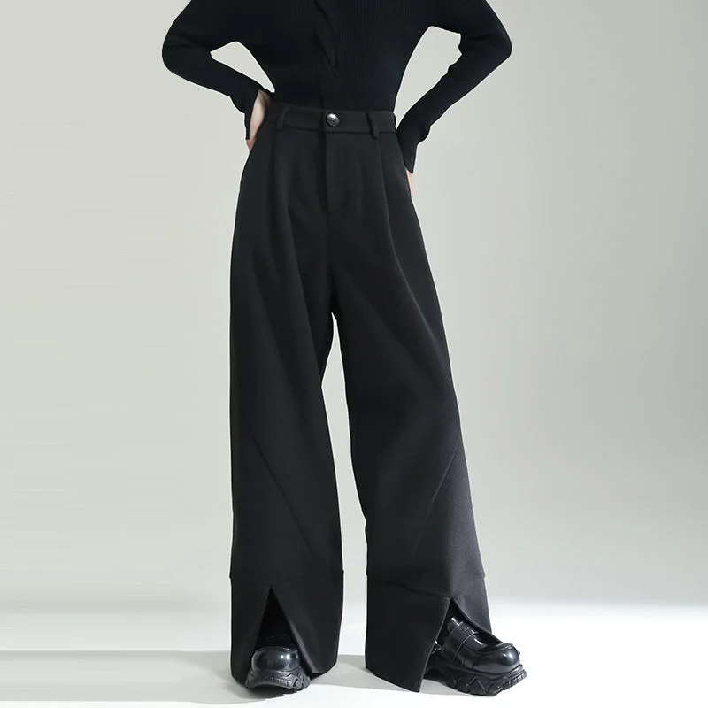 Casual Fleece Slit Straight-leg Pants Relaxed Casual Leggings