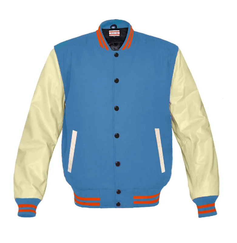 Superb Genuine Cream Leather Sleeve Letterman College Varsity Women Wool Jackets #CRSL-ORSTR-BB Denim Jacket Leather Jacket Suede Jacket