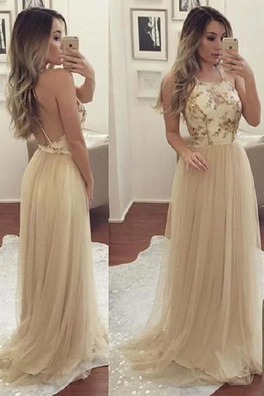 Elegant Tulle Open Back Long Prom Dresses Party Dresses PG389 Tunics Party sparkling