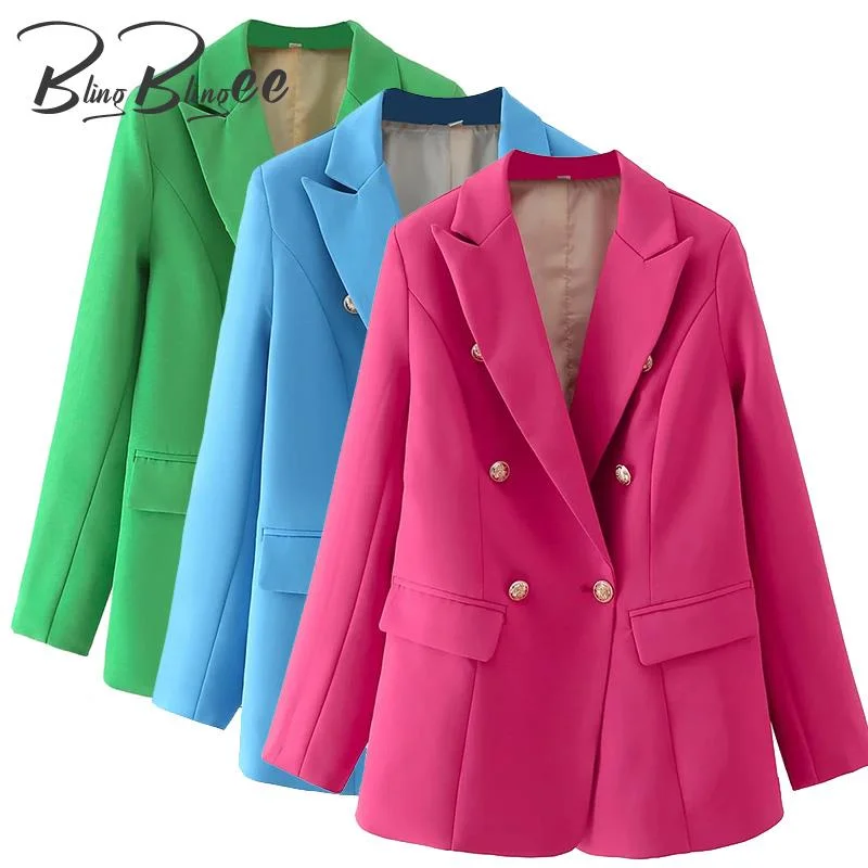 BlingBlingee   2023 Autumn Woman Traf Coats OL Style Female Notched Collar Suit Jacket Ornate Buttons Casual Green Long Blazers Nylon Jacket Polyester Jacket Spandex Jacket