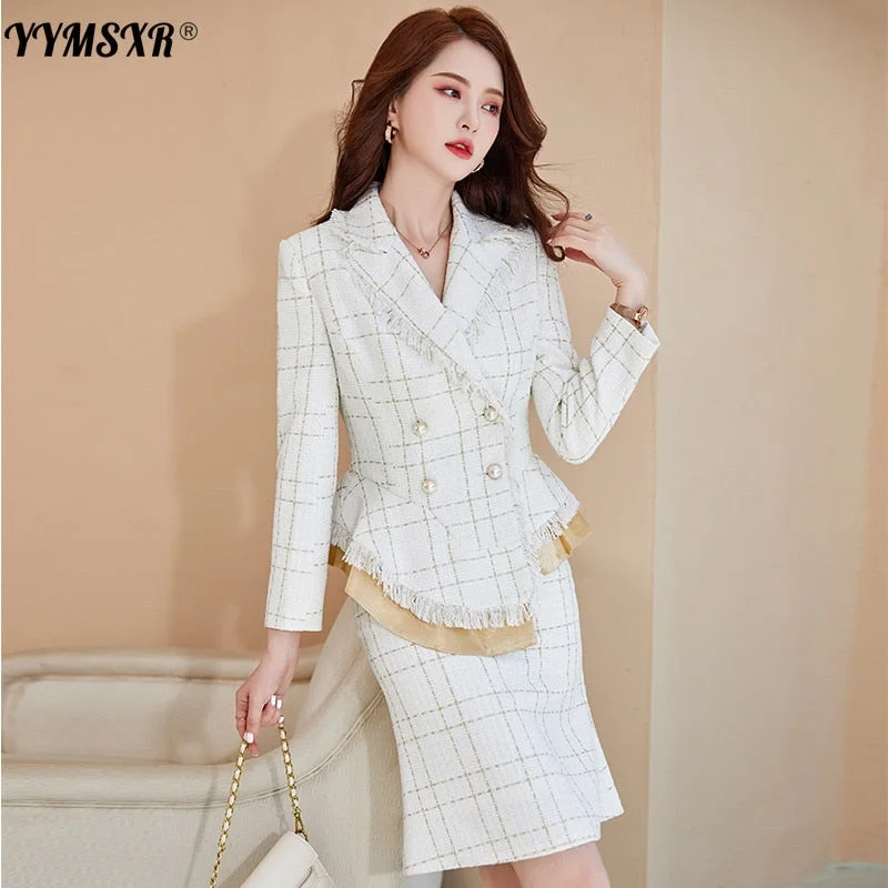 Winter 2022 Women's Suit Skirt Two-piece High-quality Double-breasted Ladies Jacket Business Wear Casual High Waist Skirt V-Neck Jacket Boat Neck Jacket Square Neck Jacket