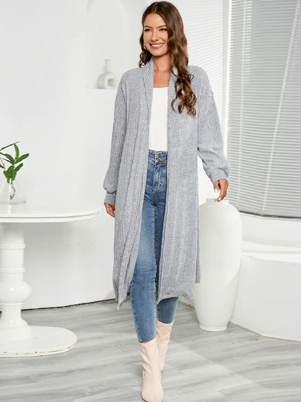 Open Front Long Sleeve Duster Cardigan Satin Blend Silk Blend Wool Blend