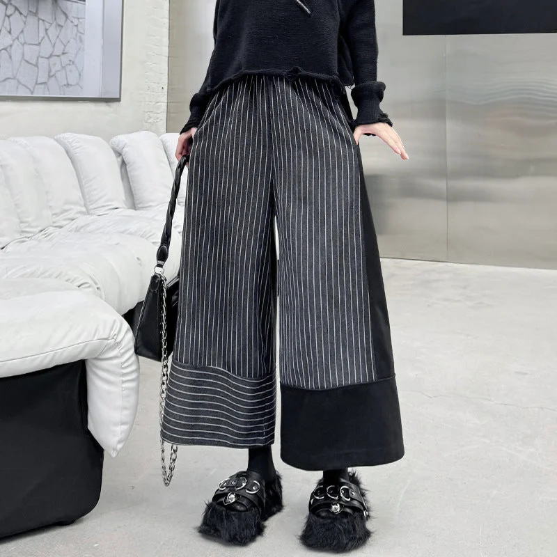 Contrast Color Casual Wide-leg Striped Straight Pants Formal Slim Pants