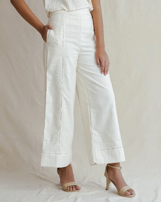 KAPAS - Hemstitched Wide Leg Pants Comfortable Denim Trousers