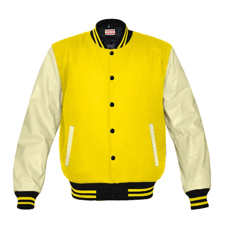 Original American Varsity Real Cream Leather Letterman College Baseball Women Wool Jackets #CRSL-YSTR-BB-BBAND Oversized Jacket Tailored Jacket Straight Jacket