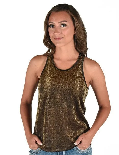 Cowgirl Tuff Womens Shimmer Breathe Copper Nylon S/L Tank Top spandex blend tank
