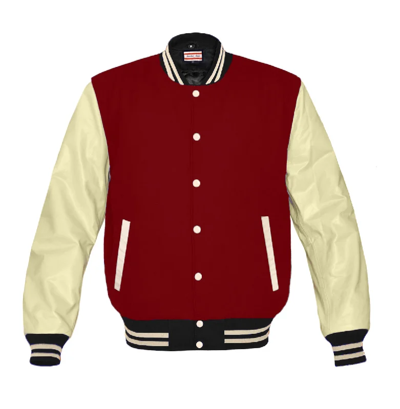Original American Varsity Real Cream Leather Letterman College Baseball Women Wool Jackets #CRSL-CRSTR-CRB-BBAND Embroidered Jacket Appliqued Jacket Beaded Jacket