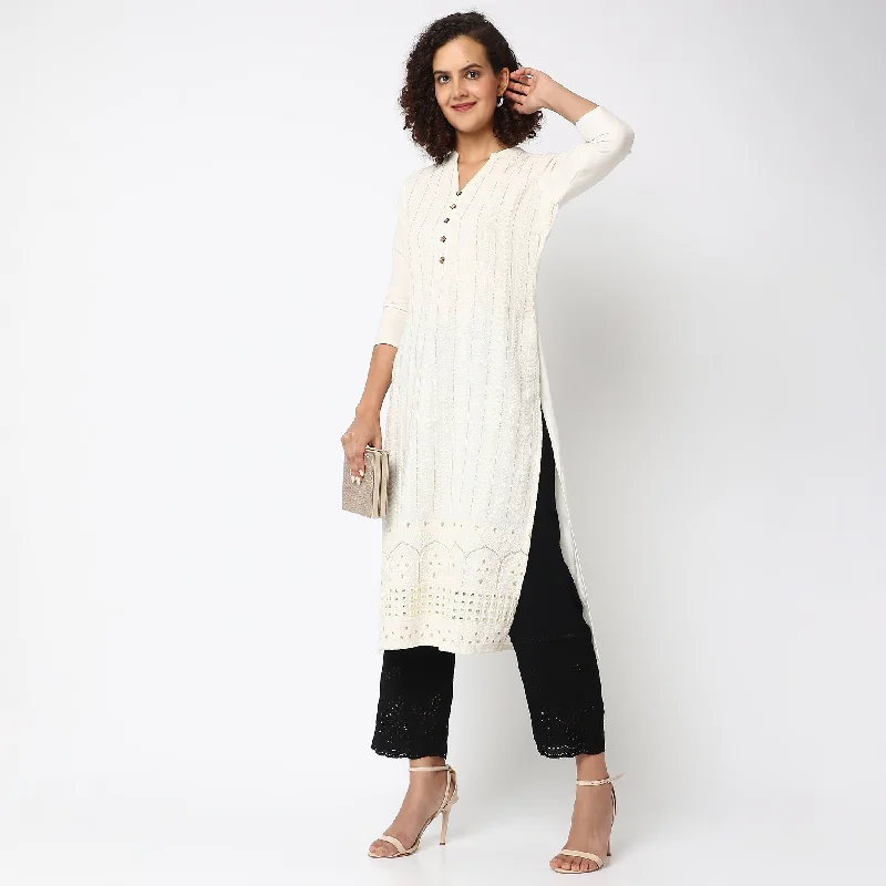 Regular Fit Embroidered Ethnic Pants Casual Skinny Fit Pants