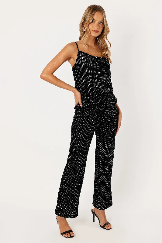 Ensley Velvet Shimmer Pant - Black Trendy Palazzo Pants
