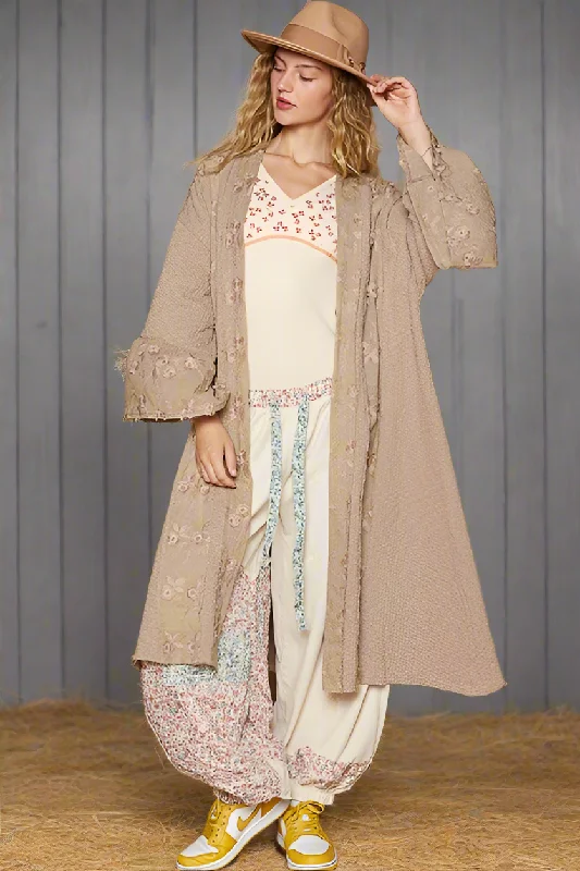 POL Lace Patchwork Oversized Granny Retro Floral Boho Ribbed Longline Cardigan Knit Fabric Woven Fabric Fleece Fabric