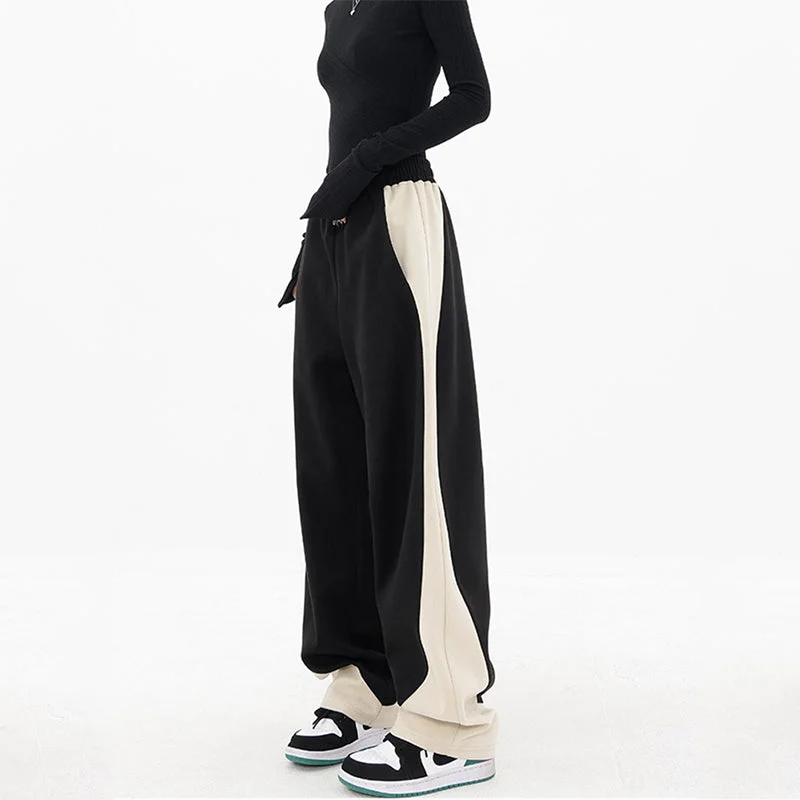 Patchwork Sports Wide Leg Pants Formal Linen Trousers