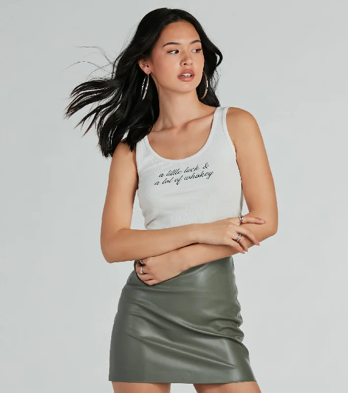 Luck And Whiskey Graphic Tank Crop Top metallic tank top