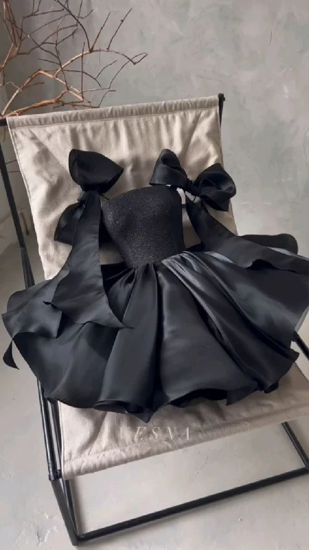 Black A-Line Mini Party Dress Princess Birthday Dress, DP2812 High-Low Hemline Casual